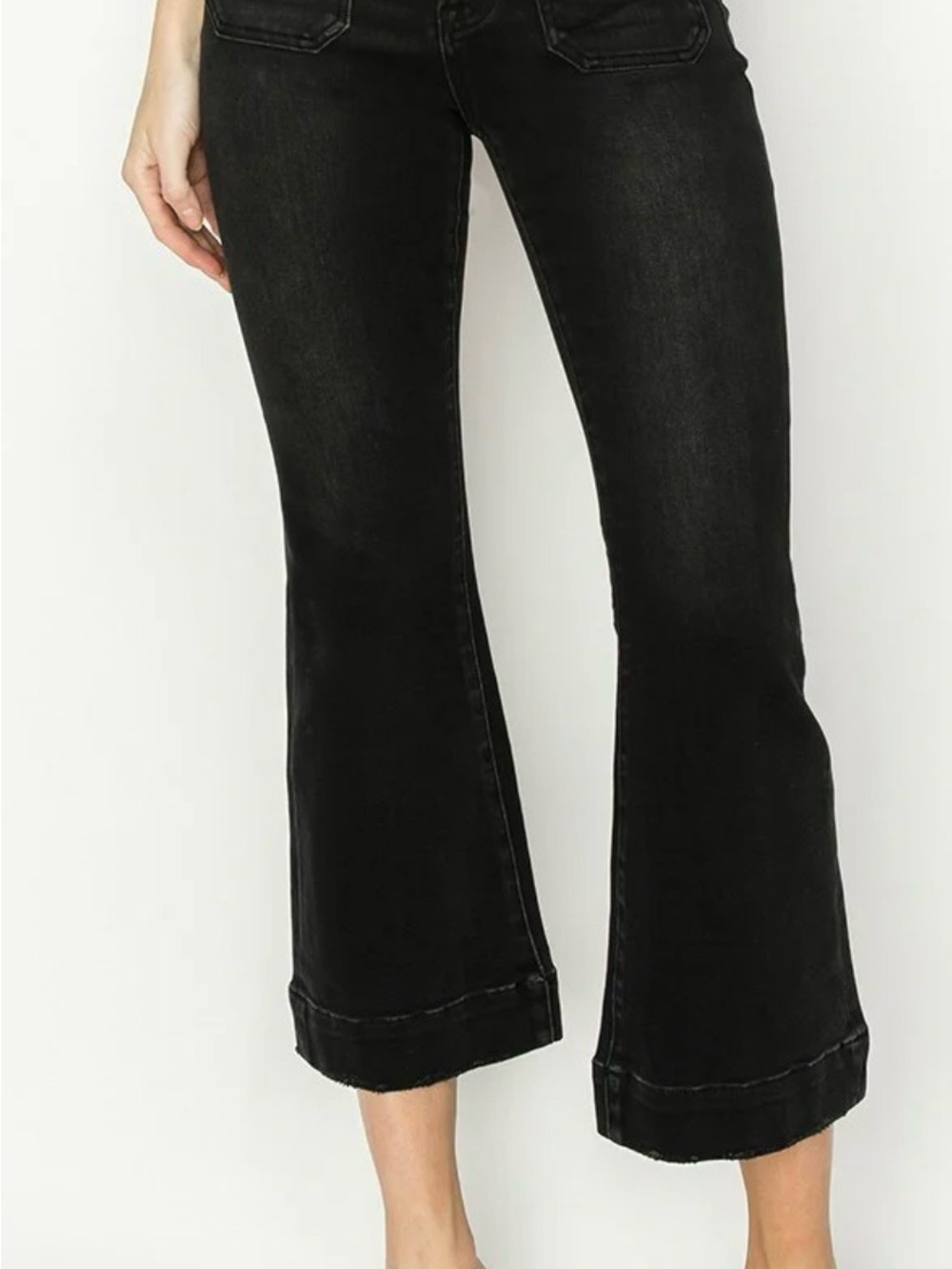 Risen Jeans - High-Rise Ankle Flare Jeans in Sleek Black